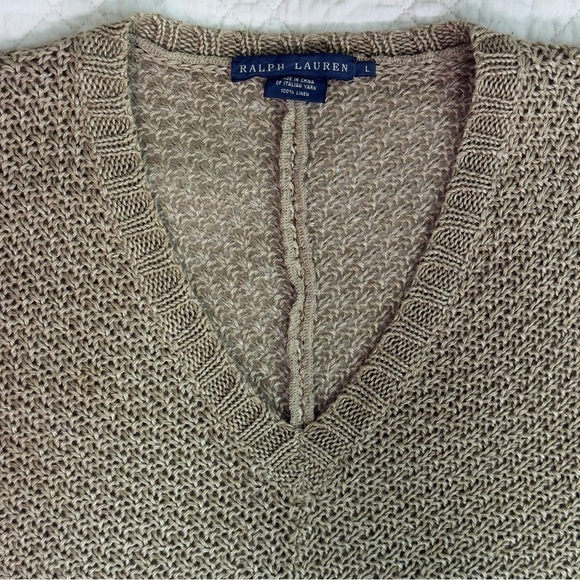 Ralph Lauren Women's Beige Linen Knit V-Neck Sweater - Picture 3 of 8